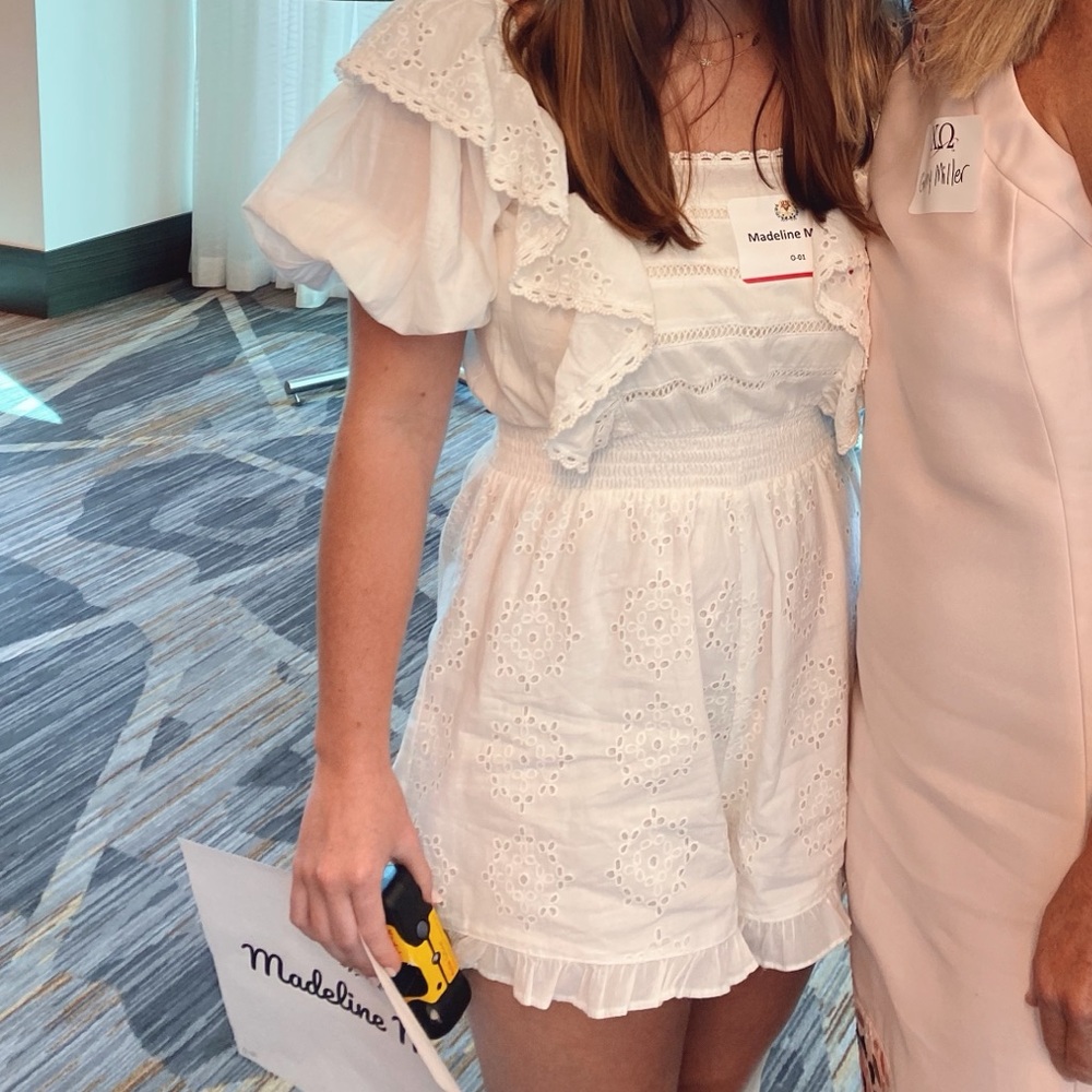 ASOS Miss Selfridge broderie ruffle detail romper in ivory